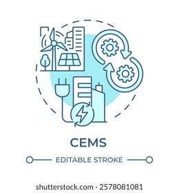 CEMS soft blue concept icon. City electrification, energy management. Control system. Round shape line illustration. Abstract idea. Graphic design. Easy to use in infographic, presentation