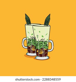 Cendol is Indonesian favourite dessert contains shaved ice, droplets of green rice flour jelly, coconut milk and palm sugar syrup