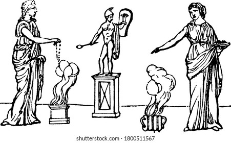 A censer, by means of which the Greeks and Romans burned the incense in greater profusion, and which was a small movable grate or foculus, represented in this woodcut, taken from an ancient painting,