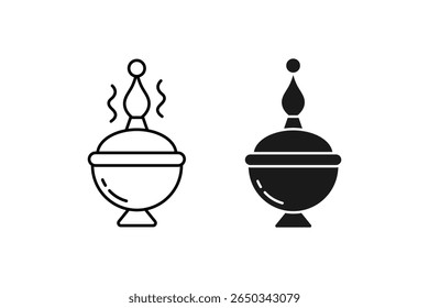 Censer Icon Christian Incense Burner Religious Object for Worship and Prayer Line Art Black Outline Minimalist Style Isolated on White Background Church Ritual and Spirituality Illustration