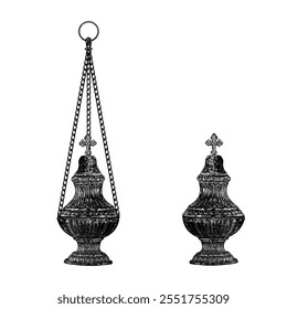 censers hand drawing vector isolated on white background.