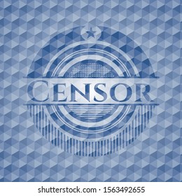 Censor blue emblem or badge with abstract geometric pattern background. Vector Illustration. Detailed.