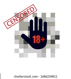 Icono de censura con 18 negros sobre fondo blanco. Vector aislado EPS 10