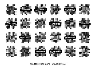 Censor mosaic pixel blue bars, censorship blurred vector texture of nudity or adult content. Censored or blurry, face with transparent effect, nude photo or video censure square pixels for screen