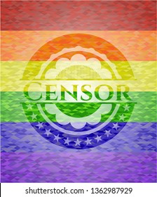 Censor on mosaic background with the colors of the LGBT flag