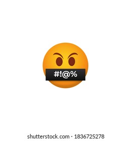 Censored angry emoticon. Yellow persons with their mouths closed with black tape bad message closed other users inaccurate speech violating rules social networks rudeness and vector insults.