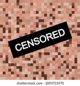 Fondo de pantalla censurado con efecto de desenfoque. Barra con texto de censura negro. Textura de arte de píxeles. Paleta de piel desnuda. Fondo de diseño mosaico. Ilustración del vector abstracto