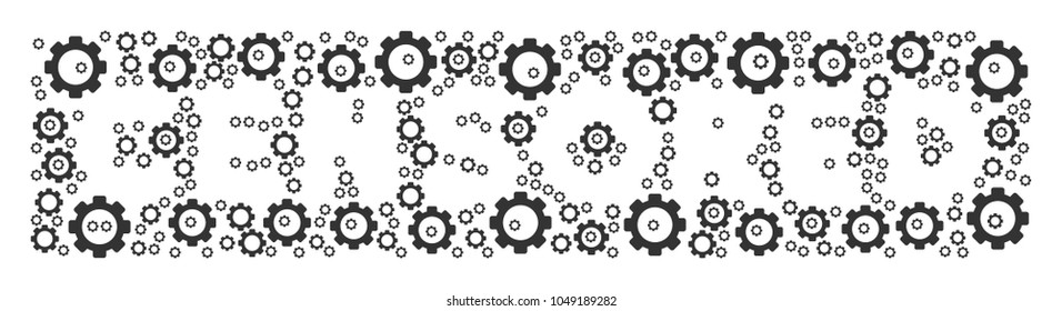 Censored Caption collage of mechanical wheels. Vector gearwheel components are combined into censored caption composition.