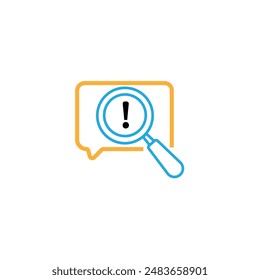 Censored content identify vector icon, thin line exclamation mark and magnifying glass, chat message warning concept.