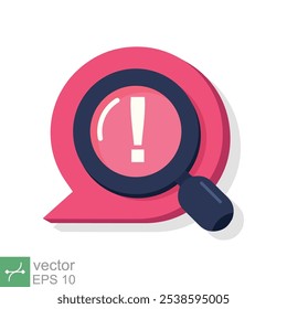 Censored content identifying icon. Simple flat style. Exclamation sign and magnifier glass, chat message alert concept. Vector illustration isolated on white background. EPS 10.