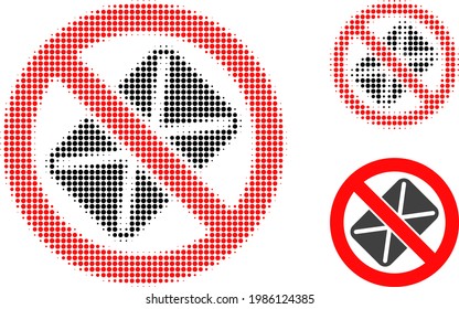 Censored mail halftone dotted icon. Halftone array contains circle elements. Vector illustration of censored mail icon on a white background.