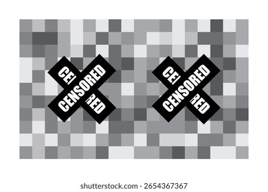 Zensuriertes Mosaik-Banner. Symbole für Doppelblöcke. Grauer Pixelvektor. Erwachseneninhaltssymbol.