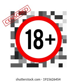Censura más de 18 más abstracto . Límite de edad cubierto con píxeles monocromos con círculo rojo. El contenido para adultos no es visto por menores vectores.