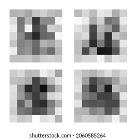 Zennotierte Pixelleiste. Satz unscharfer grauer Zensur-Hintergrund. Vektorgrafik für Foto, App oder TV