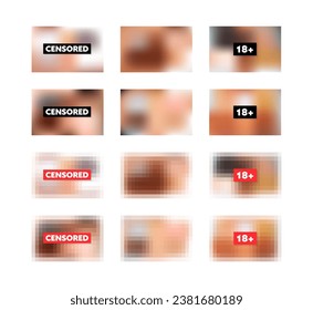 Censored pixel bar. Set of blurred censorship background. Nudity or adult content. Vector stock illustration