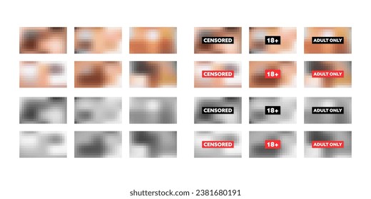 Zennotierte Pixelleiste. Satz unscharfer Zensur-Hintergrund. Nacktheit oder Erwachsenengehalt. Vektorgrafik
