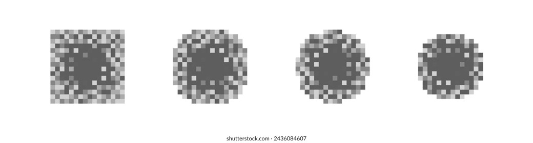 Zensuriertes Pixel-Weichzeichnungselement. Verpixelter unscharfer Formvektorsatz.