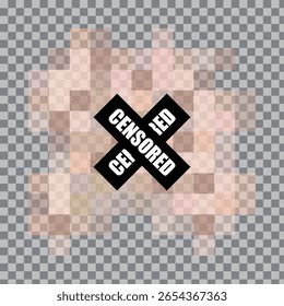MOsaico em pixels CENSURADO. Sobreposição de conteúdo desfocado. Aviso de cruz preta. Filtro de privacidade de vetor.