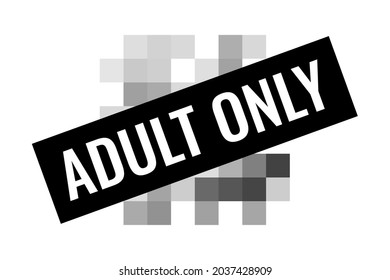 Signo de píxel censurado diseño de diseño plano de ilustración vectorial aislado en fondo blanco. Escala de grises pixeló cuadrado de censura con adulr de texto solamente por contenido prohibido.