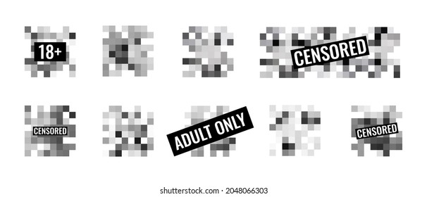 Censored pixel sign flat style design vector illustration set concept isolated on white background. Grayscale pixelated censorship square for prohibition forbidden content.