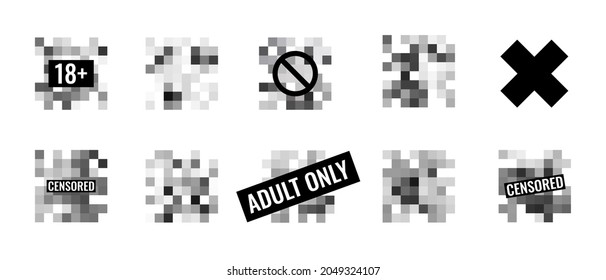 Signo de píxel censurado diseño de estilo plano ilustración vectorial concepto aislado en fondo blanco. La escala de grises pixeló la plaza de la censura para prohibir el contenido prohibido.