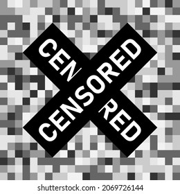 Signo de píxel censurado para contenido prohibido. Restricciones de edad. Patrón de cuadrícula de cuadrados grises.
