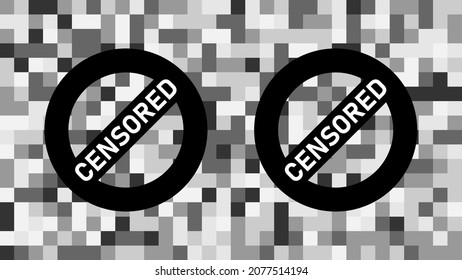Signo de píxel censurado para contenido prohibido. Restricciones de edad. Patrón de cuadrícula de cuadrados grises.