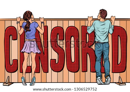 censored prohibition of age qualification for young people. boy and girl peeping. Pop art retro vector illustration kitsch vintage