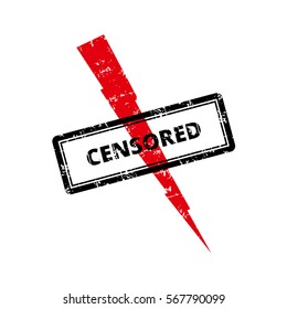 Censored Rubber Stamp with red thunder icon. Grungy look. Isolated on white Background.