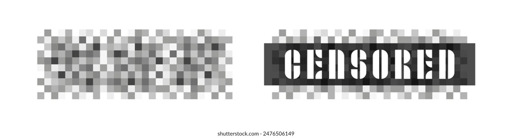 Censored. Censored sign. Censorship element. Pixel censor mosaic. Censure pixelation effect.