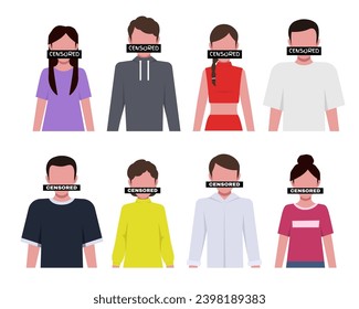 Censored sign covering mouth. People with censorship sign covering their mouths