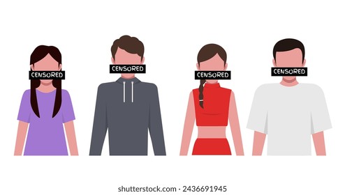 Censored sign covering mouth. People with censorship sign covering their mouths