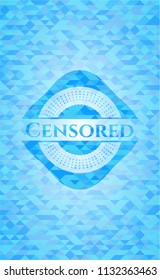 Censored sky blue emblem. Mosaic background