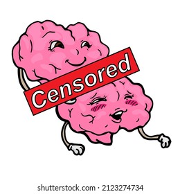 Censored sticker of brain character vector illustration