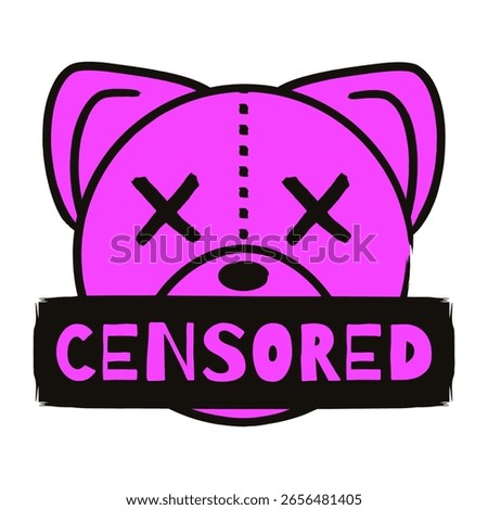 Censored tag isolated transparent background. Vector illustration of pink animal head with Censored sign on the mouth and grunge texture. Perfect for Censored content marking. EPS 10
