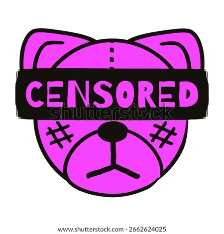 Censored tag isolated transparent background. Vector illustration of pink animal head with Censored sign on the eyes and grunge stitches texture. Ideal for Censored social media content label. EPS 10