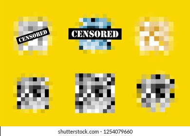 Censored vector template. Pixel censor sign. Black censor bar.