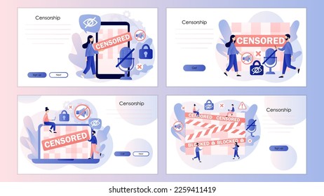 Censorship concept. Censored info. Censure pixelation effect and blur. Sensitive content. Screen template for landing page, template, ui, web, mobile app, poster, banner, flyer. Vector illustration
