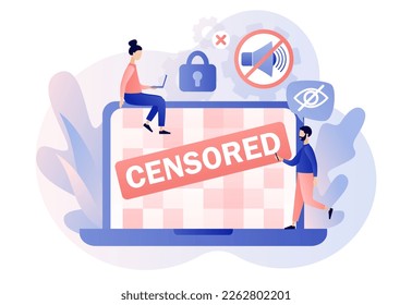 Censorship concept. Censored info online. Censure pixelation effect and blur. Sensitive content. Modern flat cartoon style. Vector illustration on white background
