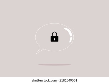 Censorship concept, a comic speech bubble with a lock inside, cancel culture, classified information
