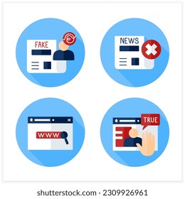 Censorship flat icons set. Deplatform, disinformation, domain name, news blackout. Society concept. 3d vector illustrations