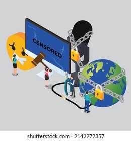 Censorship isometric 3d vector illustration concept for banner, website, illustration, landing page, template, etc