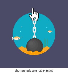 Censorship, mouse cursor on a chain - isolated flat vector illustration.