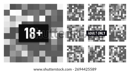 Censorship pixelated effect. Blurred pixels effect for adult and sensitive content. Censorship mosaic sign with blurred pixels. Collection of censorship bars for nudity and adult content. Vector