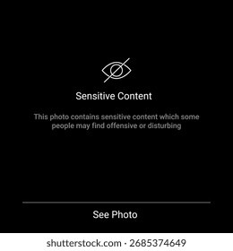 Icono de ojo de advertencia de contenido sensible a la censura. El contenido del censor de fotos desenfoca la pantalla de atención Plantilla oculta