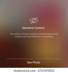 Censorship sensitive content warning eye icon. Photo censor content blur attention screen hidden template