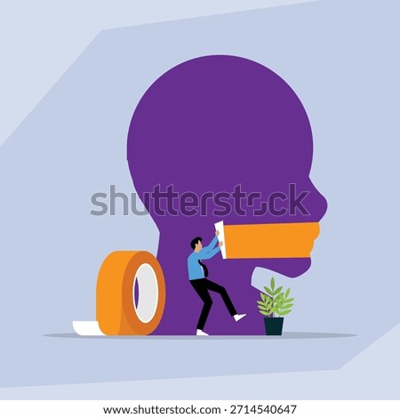 Censorship and Suppressing Free Speech: Imposing Silence on Communication 2d flat vector illustration