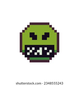 Censorship swearing face closed mouth noise pixel art emoticon angry cartoon character smile flat 8-bit style isolated vector illustration.