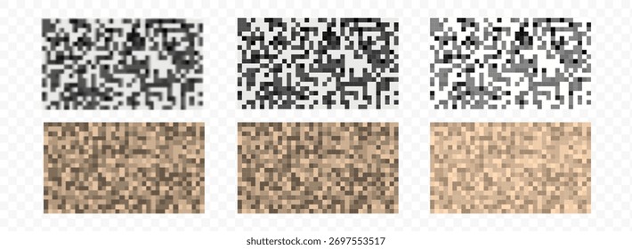 Zensurtextur und Pixel-Mosaik-Hintergrund mit Haut und schwarz getönten Pixel-Muster auf transparentem Hintergrund, mit karierten Zensor Unschärfe für den Schutz der Privatsphäre.