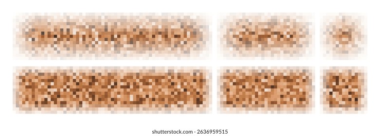 Censure image bar, blurred pixel png mosaic. People face private content box, secret word screen mask. Black white random color square rectangle, explicit forbidden image cover. Abstract video element